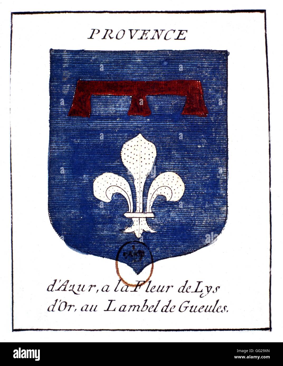 Regione della Provenza stemma con un giglio dorato e un Lambel di Gueules nessuna data Francia Foto Stock