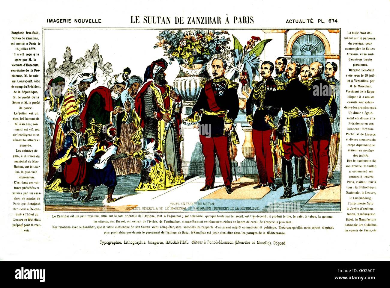 Il Sultano di Zanzibar la visita ufficiale a Parigi. Egli viene accolto dal Presidente francese della Repubblica Mac Mahon. 1875 Francia Parigi, Museo Carnavalet Foto Stock