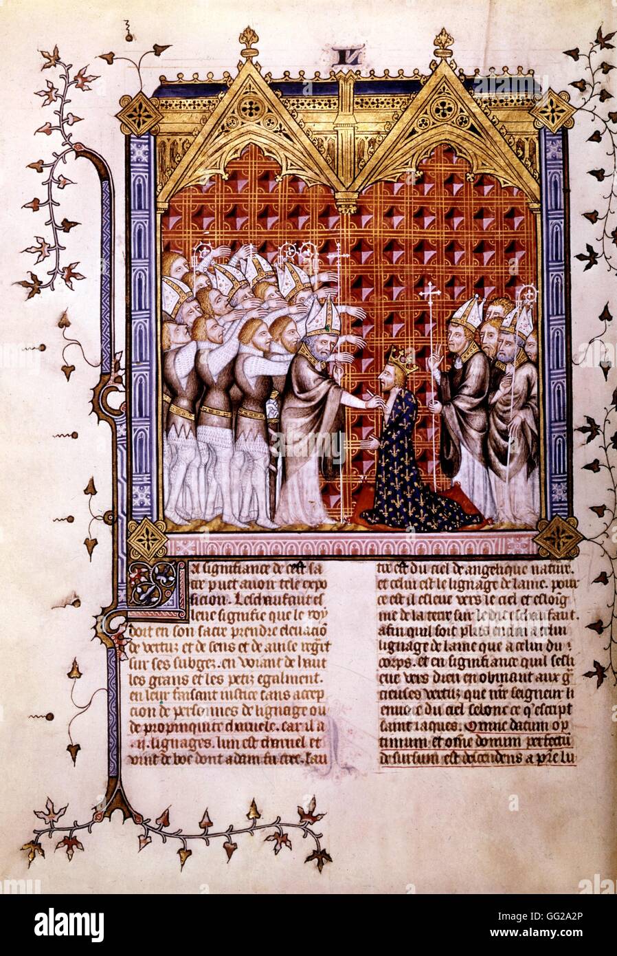Miniatura di 'razionale dei servizi divina', da Guillaume Durand. Incoronazione del Re Carlo V di Francia a Reims, 19 maggio 1364 XIV secolo in Francia Foto Stock