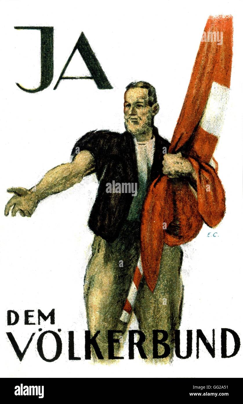 Cartolina di propaganda a sostegno della domanda di svizzera per entrare a far parte della lega delle nazioni. Questo abbonamento è stato sottoposto a referendum il 16 maggio 1920 S.D.N. Foto Stock