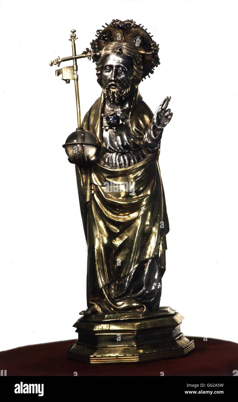 Benedicendo Cristo in argento dorato di arte barocca del xv secolo Tongres abbey Foto Stock
