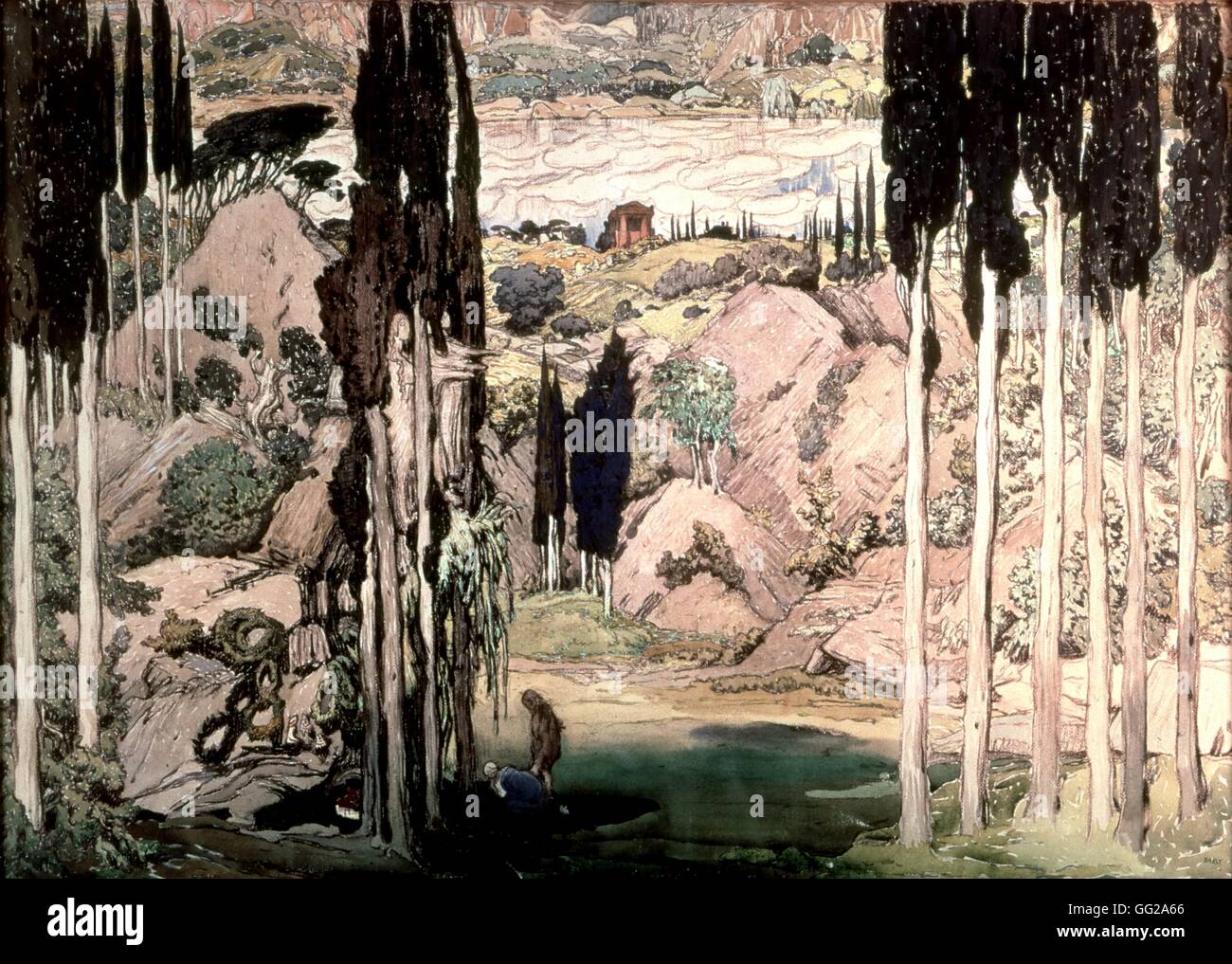 Léon Bakst (1866-1924) Fase impostazione per il teatro gioco 'Daphne e Chloe" di Ravel. Atto I primi novecento balletti russi Parigi, Musée des arts décoratifs Foto Stock