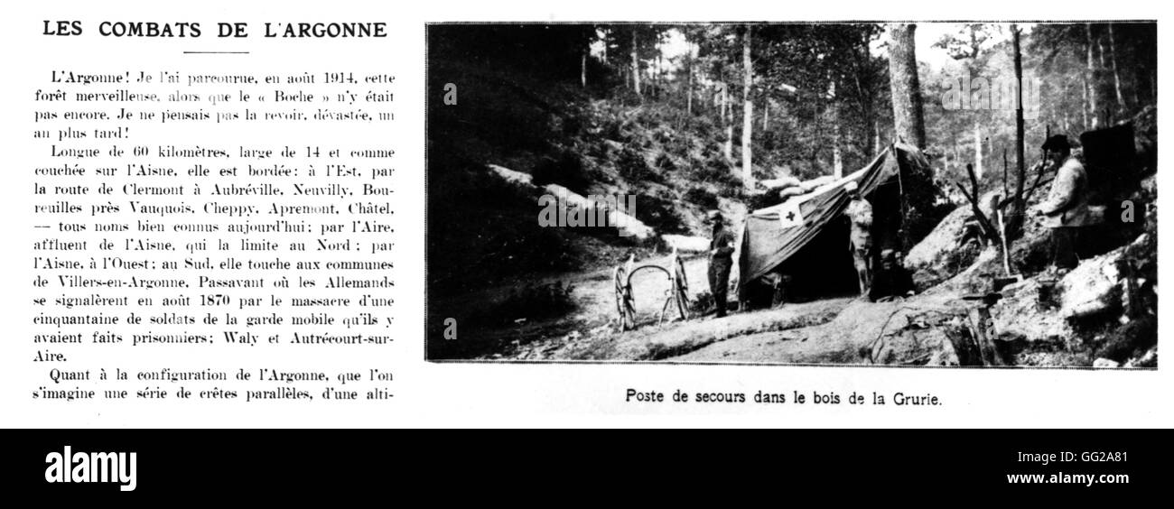 I combattimenti in Argonne: pronto soccorso post del La Grurie boschi 1914 Francia - I Guerra Mondiale Vincennes. Museo della Guerra Foto Stock