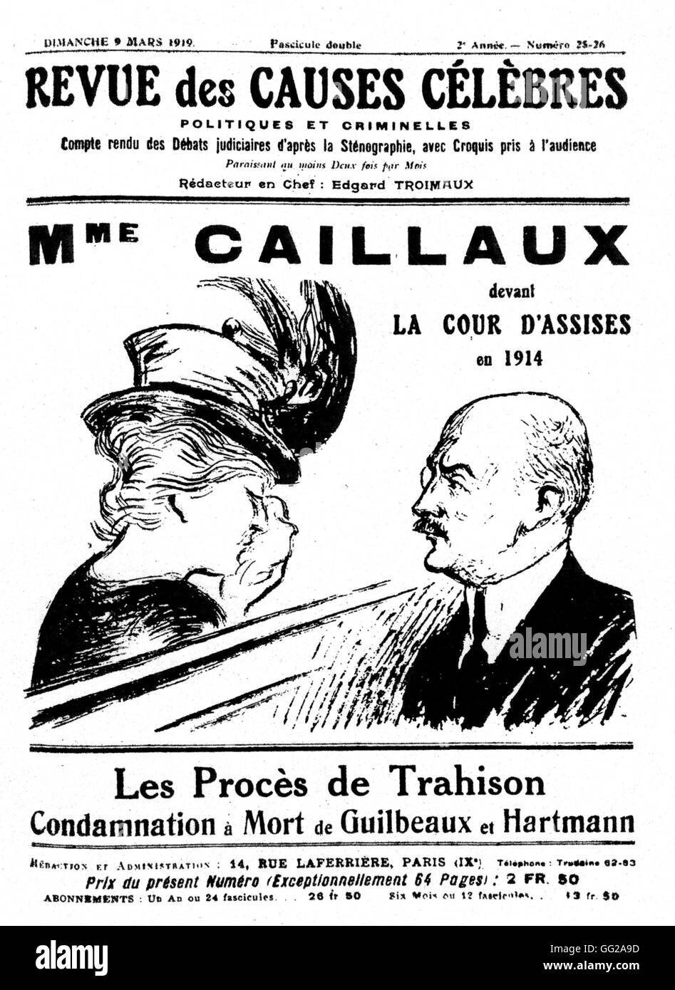 Caillaux caso (Mrs Caillaux, moglie del ministro delle finanze shot il sig. Gaston il direttore del quotidiano francese "Le nozze di Figaro"): onorevole Caillaux essendo giudicato in corte d'assise 1914 Francia Foto Stock
