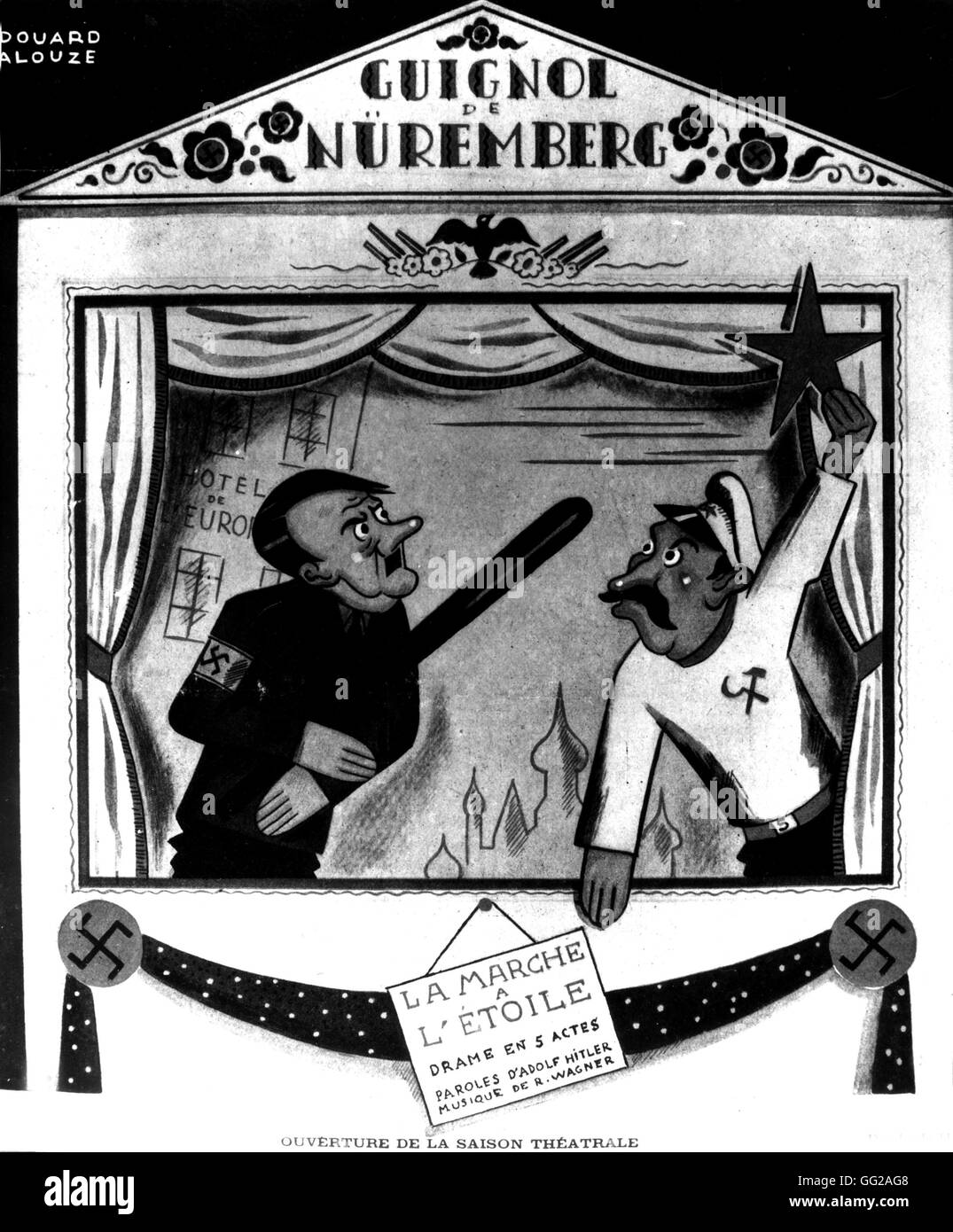 La caricatura da E. Halouze in 'la risata'. 'Il fantoccio'. (Hitler e Stalin) 1936 Francia - II Guerra Mondiale di Parigi. Biblioteca nazionale Foto Stock