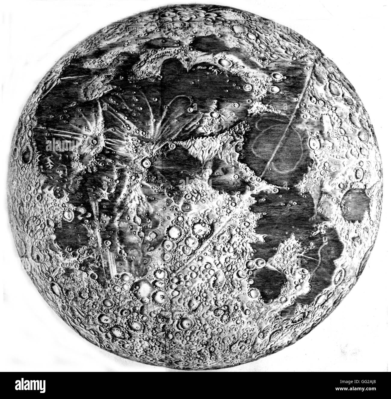 Mappa della luna. Incisione di CL. Mellan (1598-1688) xvii Parigi. Biblioteca nazionale Foto Stock