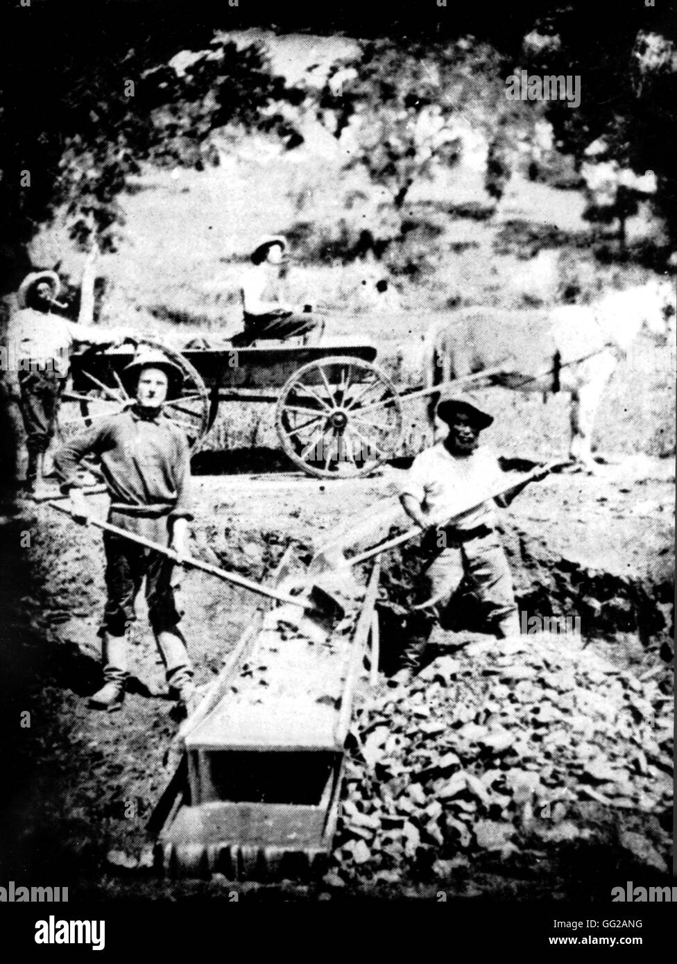 Schiavi neri lavora nelle miniere d oro della California, nella flotta spagnola, vicino a Placerville 1852 Stati Uniti Foto Stock