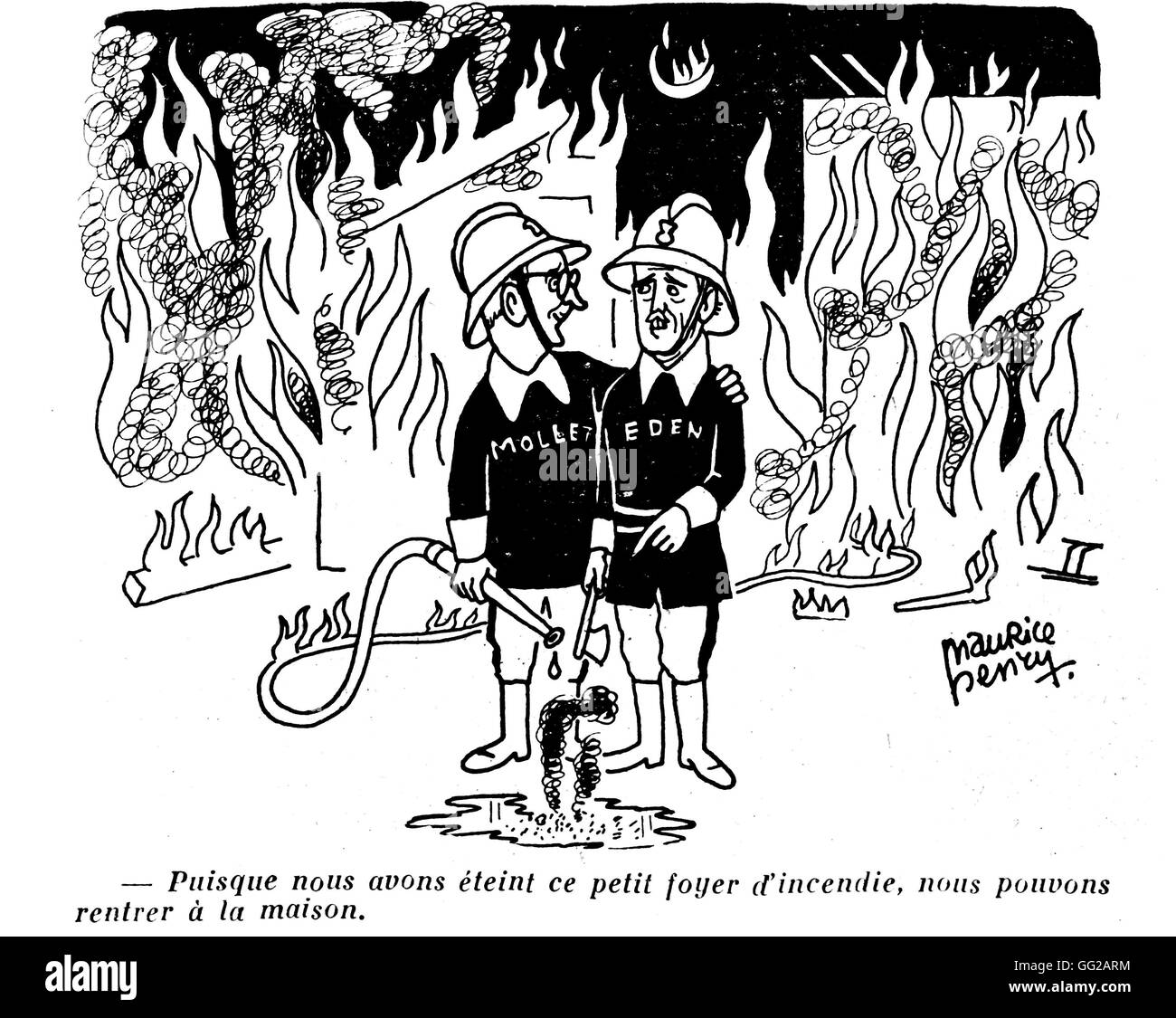 La caricatura di Maurice Henry pubblicato in F.O. il 15 novembre 1956. Mollet e Eden (crisi di Suez) Francia France Foto Stock