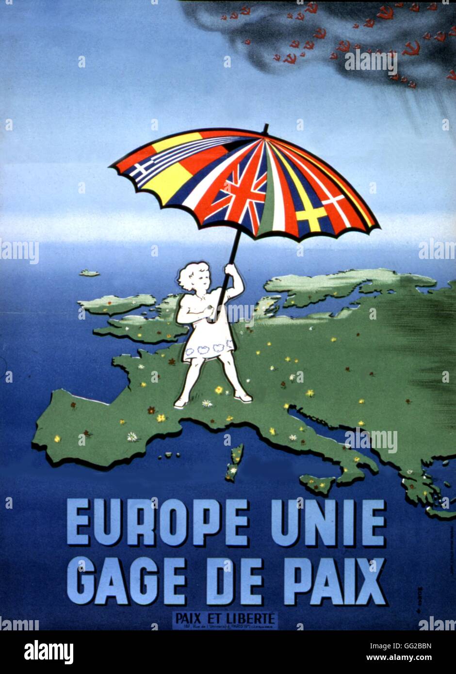 Poster del movimento "la pace e la libertà": propaganda anticomunista durante la Guerra Fredda, l'Europa unita contro i comunisti 1951 Francia Washington. La biblioteca del congresso Foto Stock