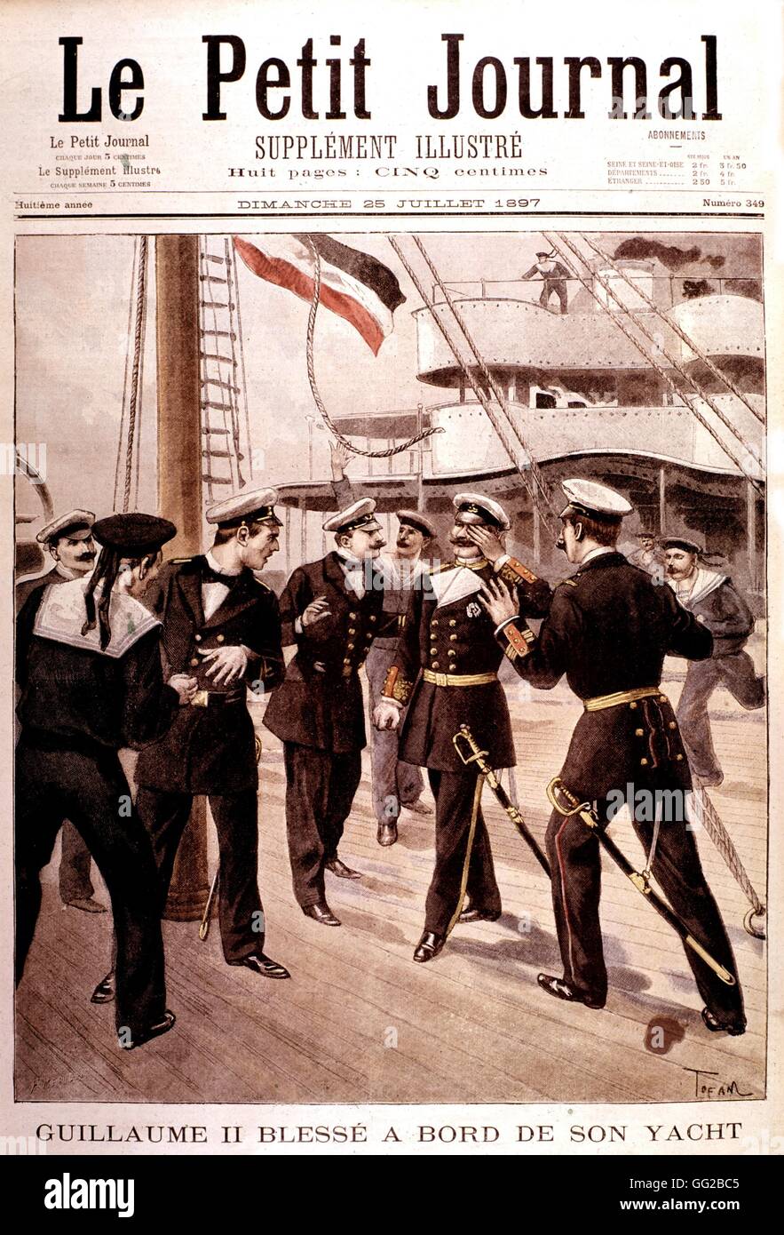 Guillaume II, empereur d'Allemagne, blessé à bord de son yacht Germania 1897 Foto Stock