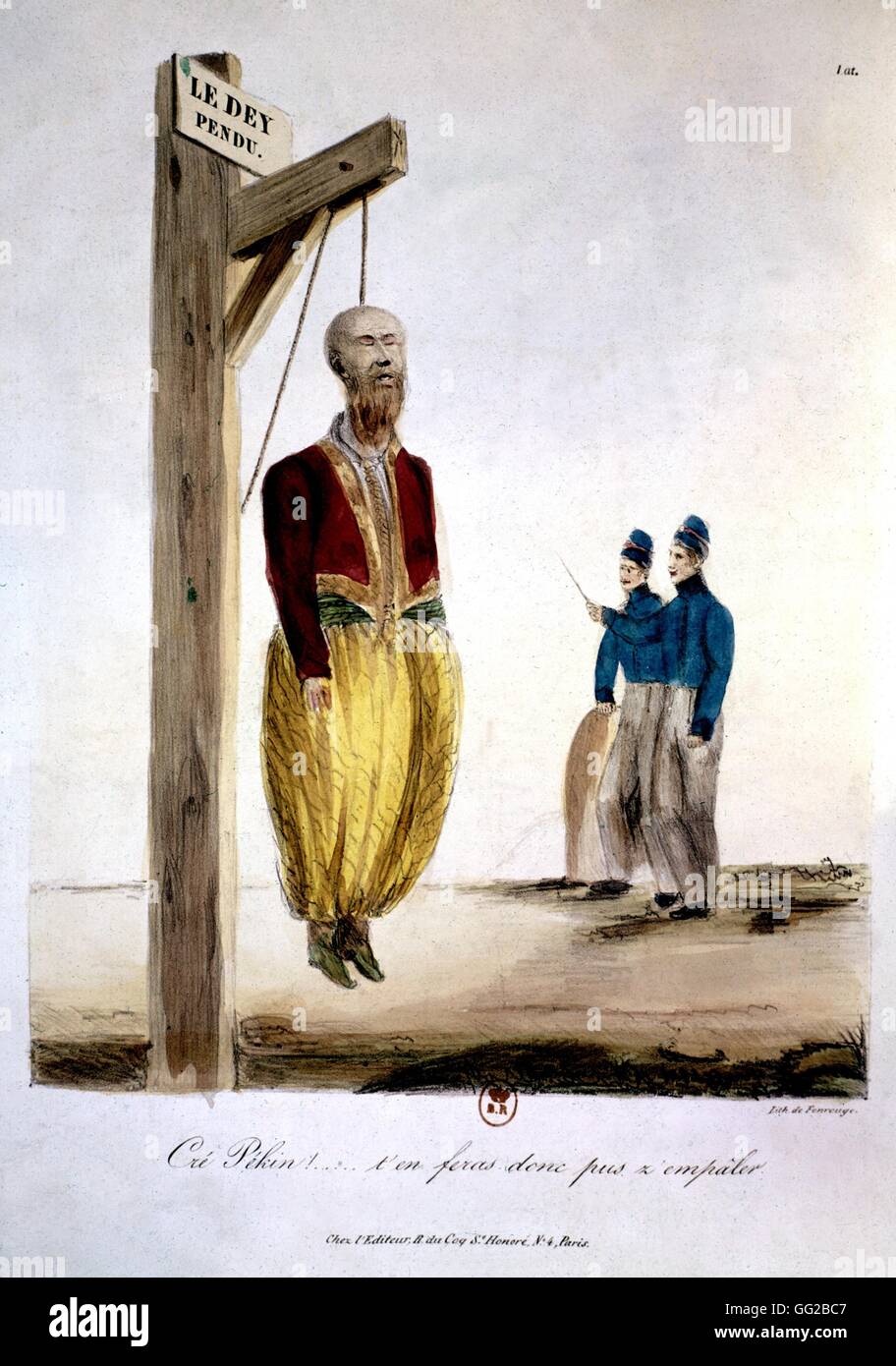 Conquista dell Algeria. La caricatura di circa il Dey di Algeri. Litografia da Fonrouge Algeria. La colonizzazione c.1830 Foto Stock