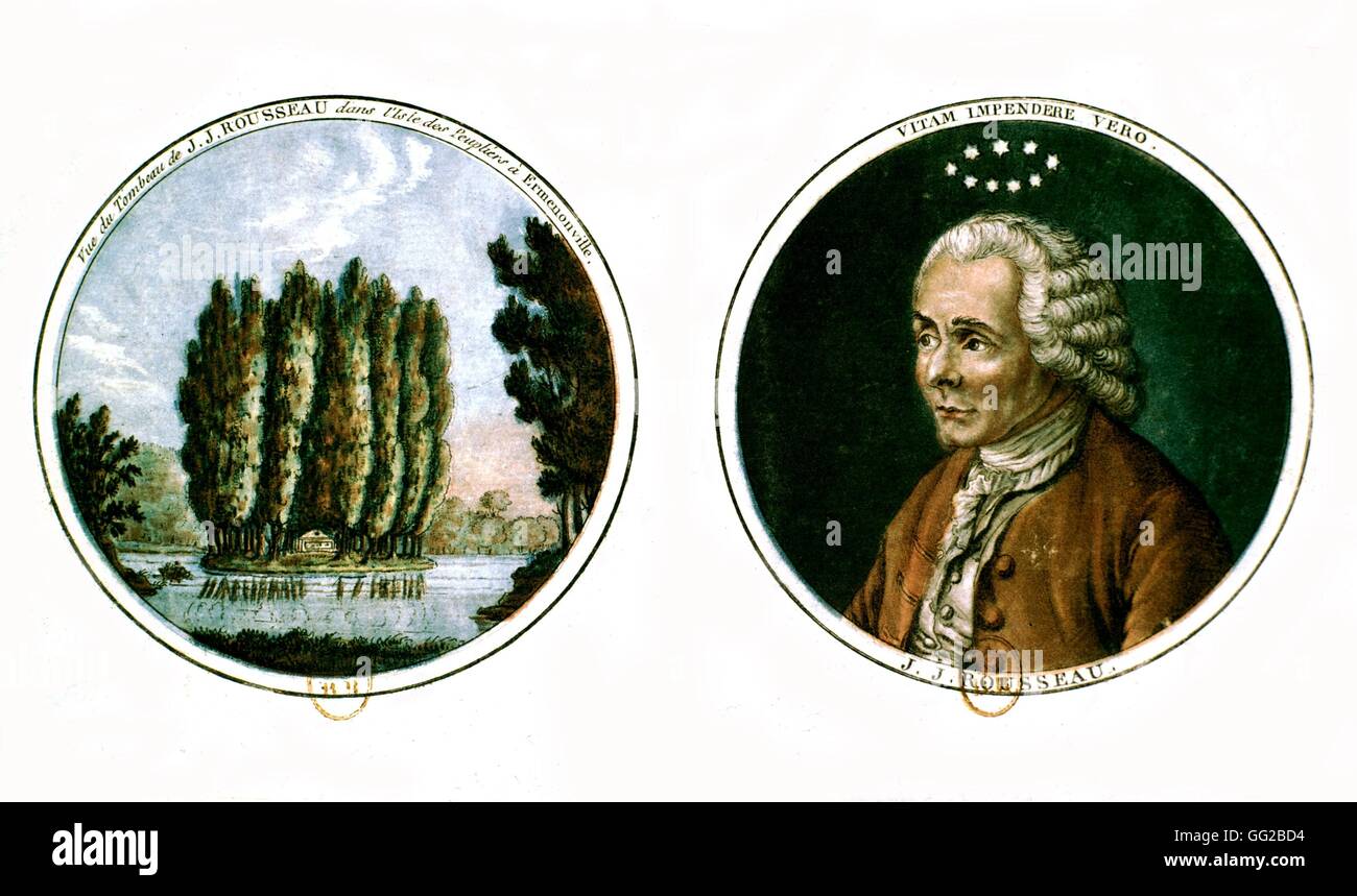 Jean Jacques Rousseau la medaglia e inciderai su di pioppi' Isola del XVIII secolo in Francia Foto Stock