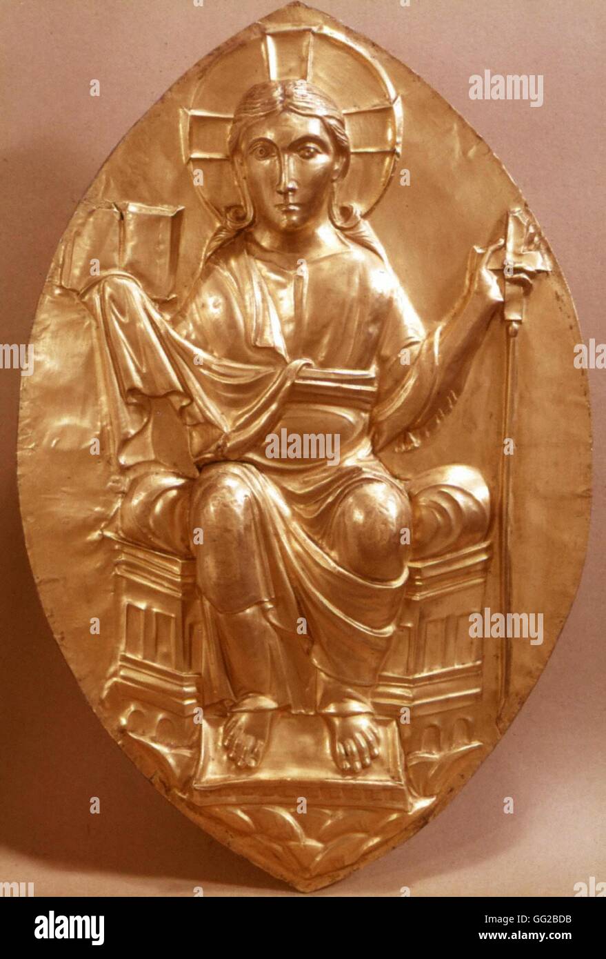 Pala d altare della Cattedrale di Aquisgrana in Germania (Pala d'oro). Dettaglio scene bibliche della Passione (qui, la rappresentazione di Gesù Cristo). Pala d'oro realizzato tra il 1000 e il 1020 e ha ricevuto come un dono da Otto III. Foto Stock