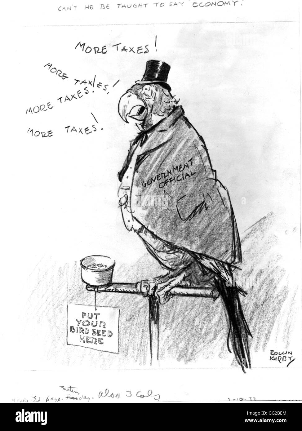 Vignetta satirica da Kirby circa il Crash e l'eccesso di imposte 1933 Stati Uniti Washington. La biblioteca del congresso Foto Stock