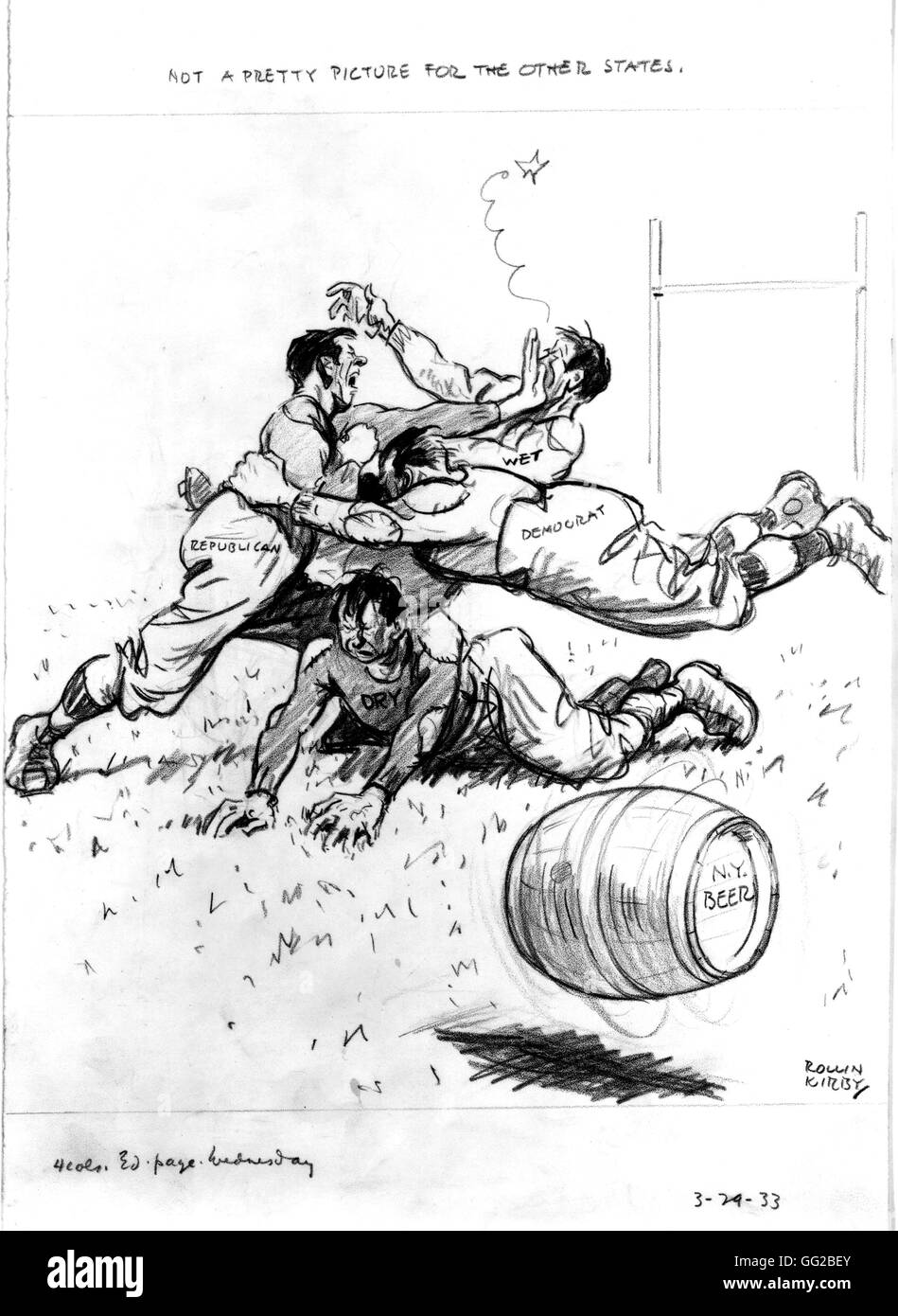 Vignetta satirica da Kirby rilasciato al momento quando le parti dove i combattimenti circa il divieto. Marzo 29,1933 Stati Uniti Washington. La biblioteca del congresso Foto Stock