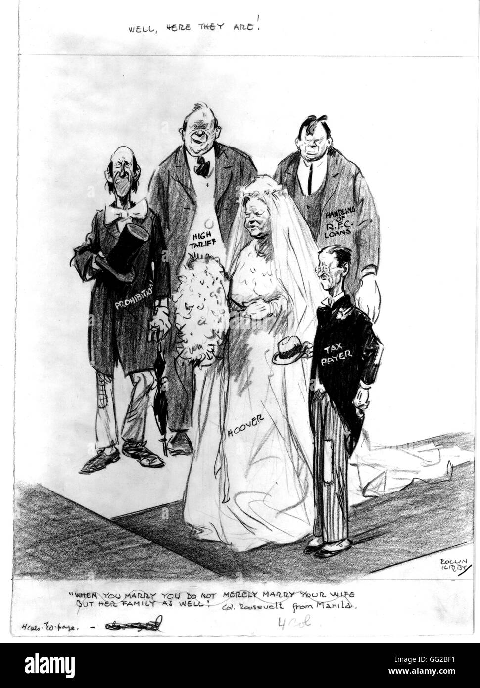 Vignetta satirica da Kirby circa il Presidente Hoover politica . c.1930 Washington, la Biblioteca del Congresso Foto Stock
