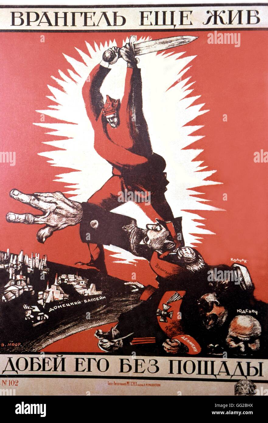 Poster di propaganda da Dimitry Moor: 'Wrangel colpisce di nuovo. Finirlo senza pietà". 69 x 50 cm 1920 U.R.S.S. Foto Stock