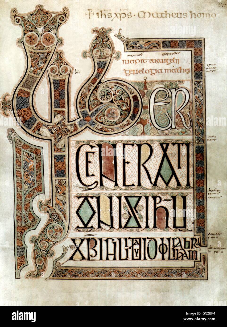 Illuminazione irlandese. Libro di Kells' pagina titolo XI Irlanda Dublino. Biblioteca nazionale Foto Stock