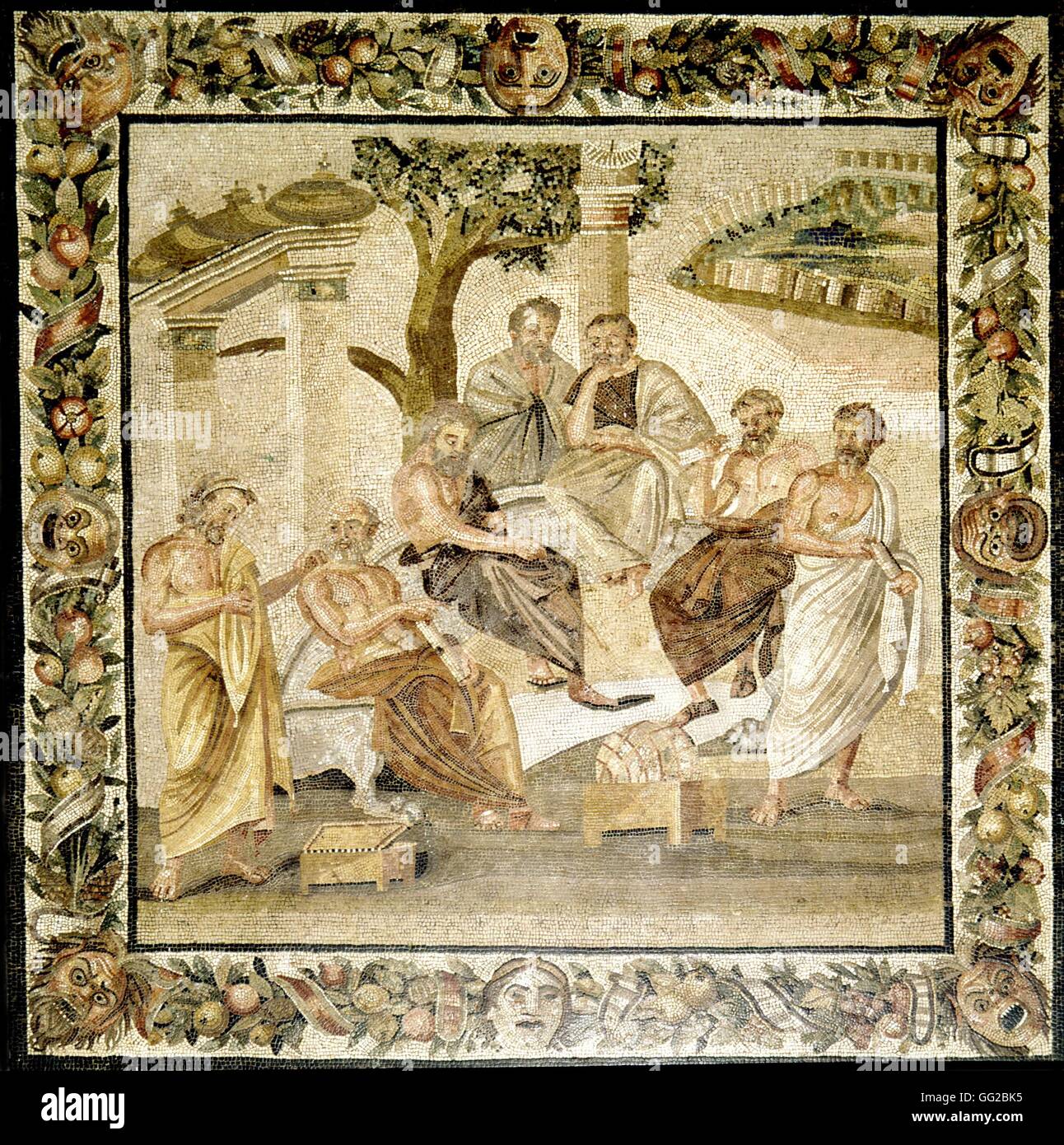 Mosaico romano, Platone e i suoi discepoli antichità arte romana Museo Nazionale di Napoli Foto Stock
