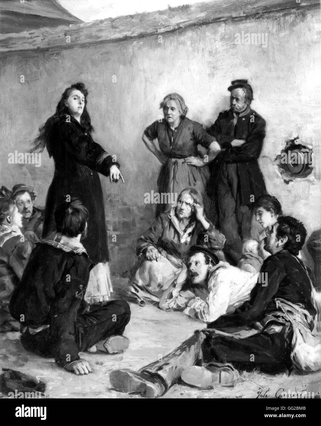 Louise Michel parlando a un gruppo di Communards. La pittura di Jules Girardet 1871 Francia - Comune di Parigi Musée de Saint-Denis Foto Stock