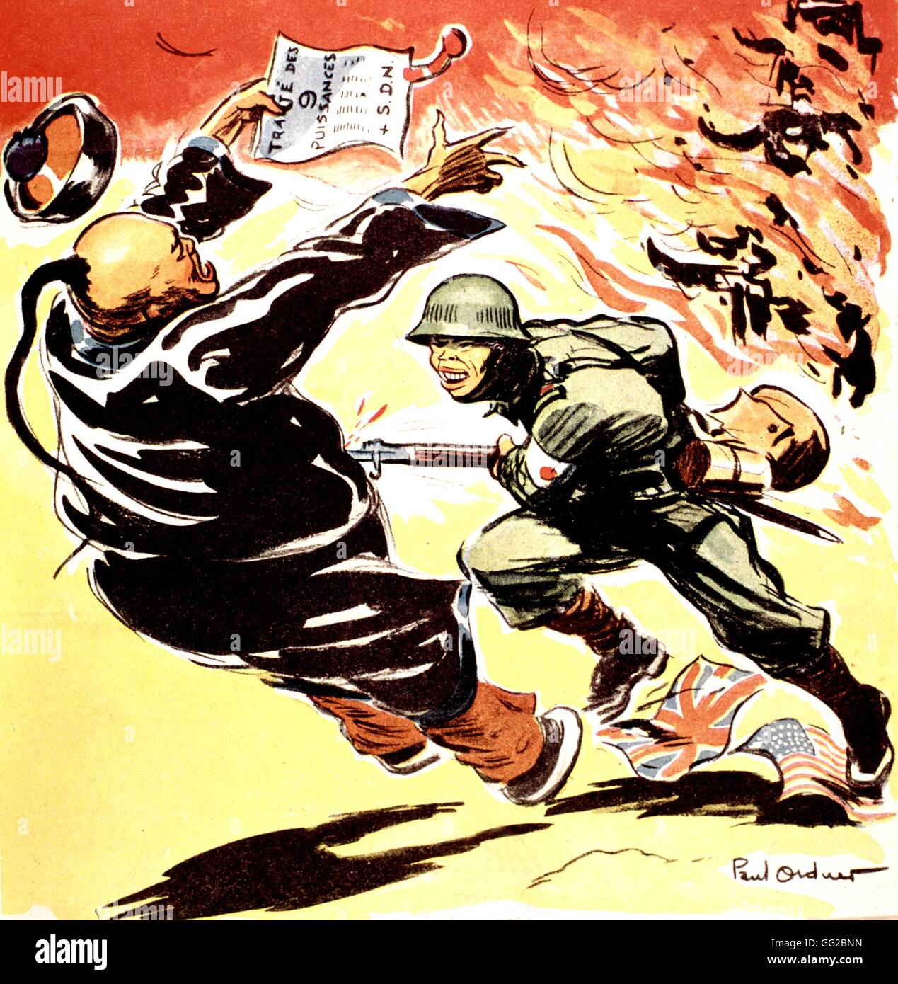 Vignetta satirica da Paolo Ordner 1938 guerra Chinese-Japanese Foto Stock