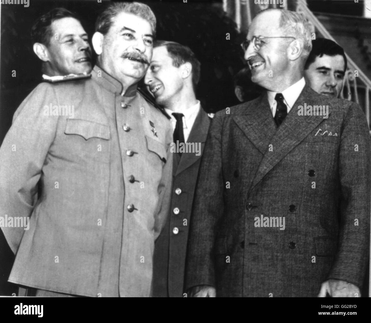 Conferenza di Potsdam. Truman, Stalin e Churchill Novembre 1945 Seconda Guerra Mondiale Archivi Nazionali - Washington Foto Stock