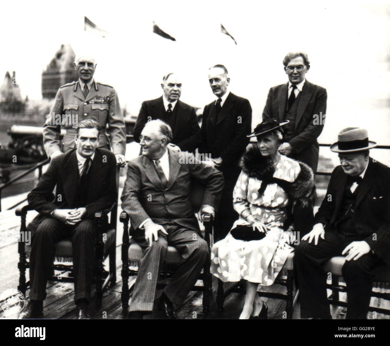 Conferenza di Quebec. Eden, Roosevelt, signora Churchill (?) e Churchill Seconda Guerra Mondiale Archivi Nazionali - Washington Foto Stock