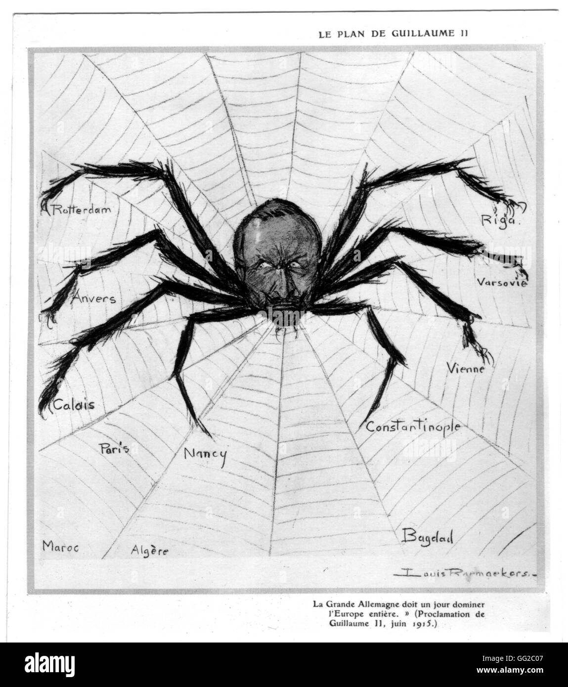 Raemaekers, Wilhelm II piano per l'Europa cartoon Giugno 1915 Germania - La Prima Guerra Mondiale Foto Stock