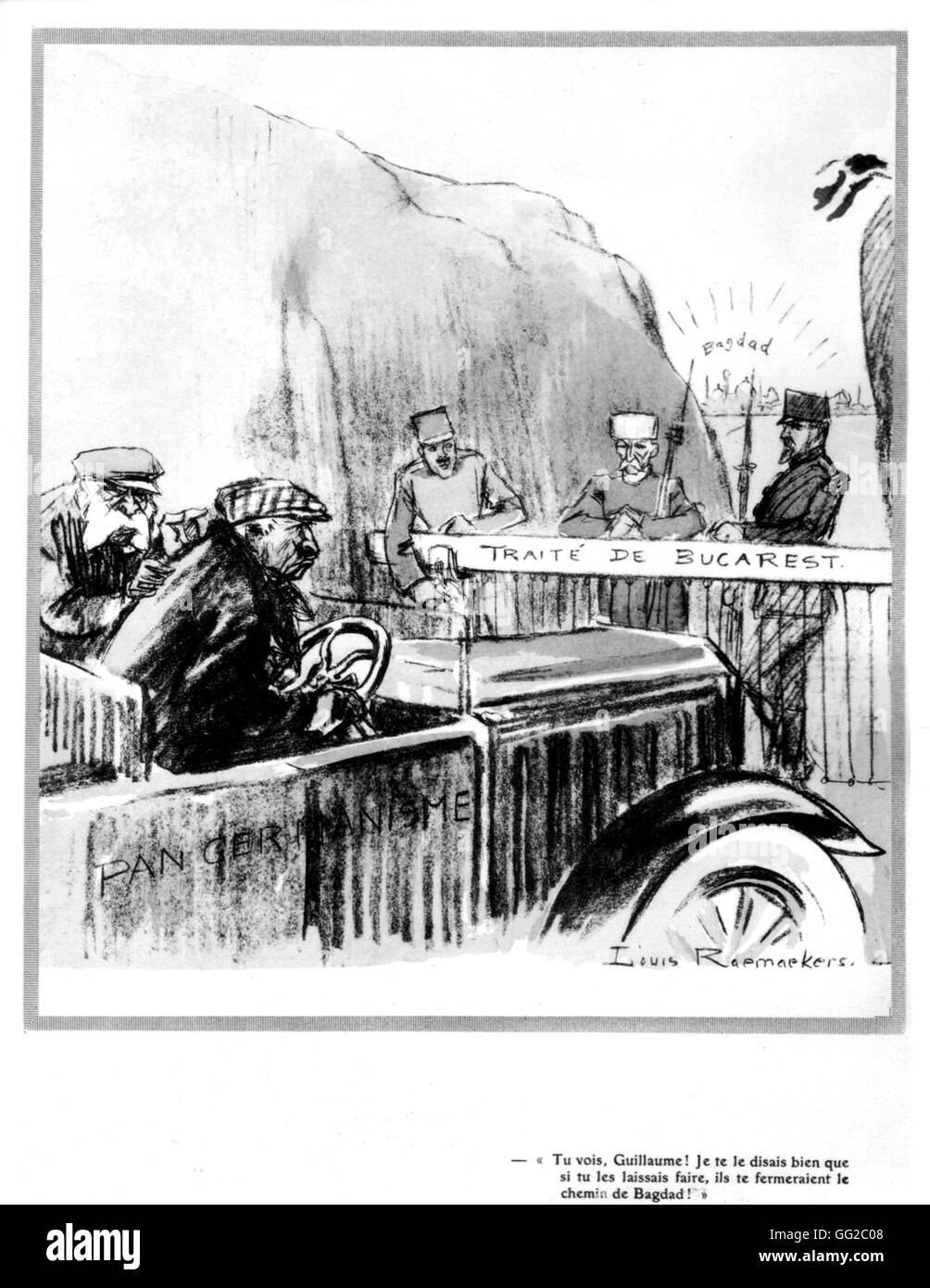 Raemaekers, Wilhelm II e il trattato di Bucarest che ponga fine alle guerre balcaniche cartoon politico Agosto 10, 1913 Germania Foto Stock