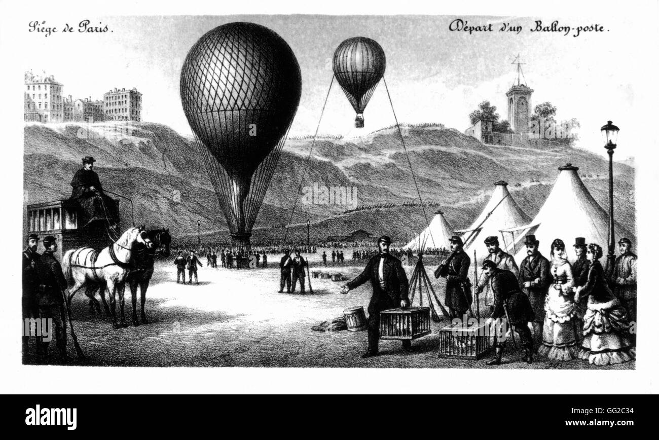 Assedio di Parigi. La partenza di un palloncino postale 1870 Francia - Guerra di 1870 Foto Stock