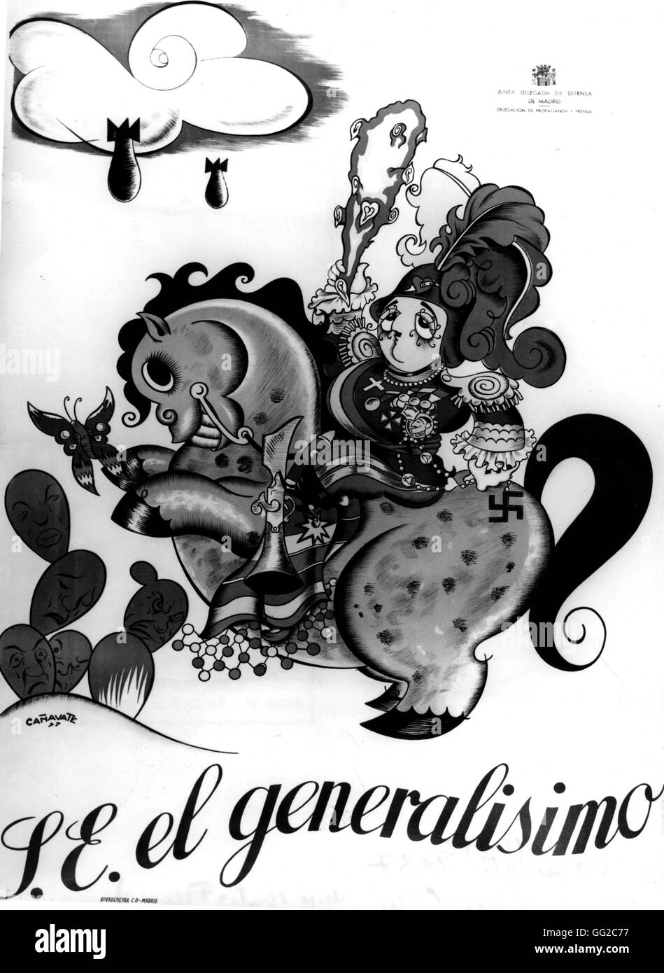 Vignetta satirica da Canavate contro Franco 1937 Spagna Parigi. Bibliothèque nationale Foto Stock