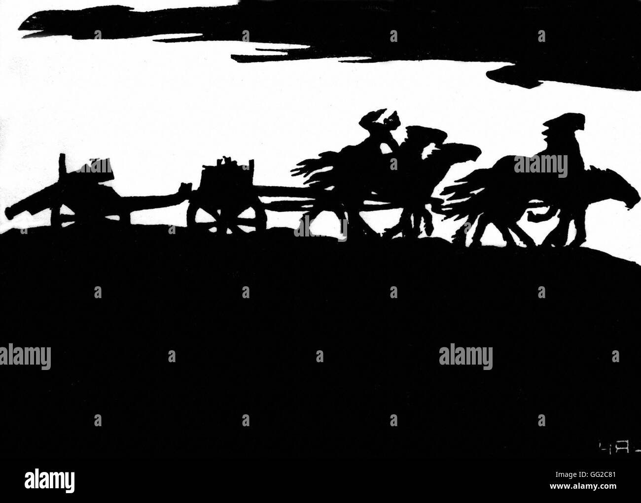 Guerra mondiale I. artiglieria. Incisione di Hans Hals Germania B.I.D.C. Foto Stock