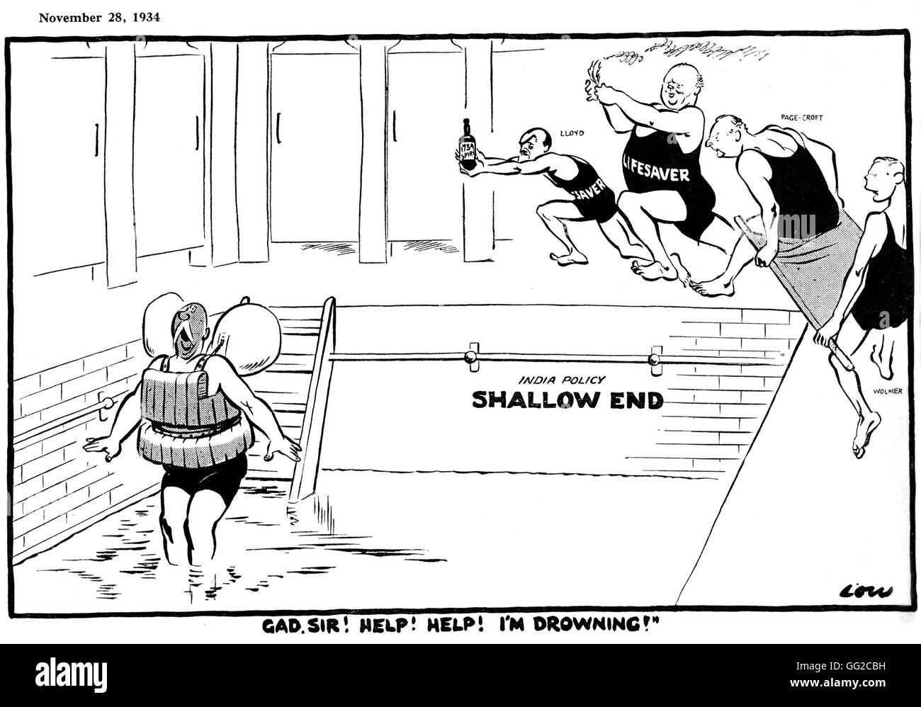 Vignetta satirica su Churchill e la politica coloniale di novembre 1934 la Gran Bretagna Foto Stock