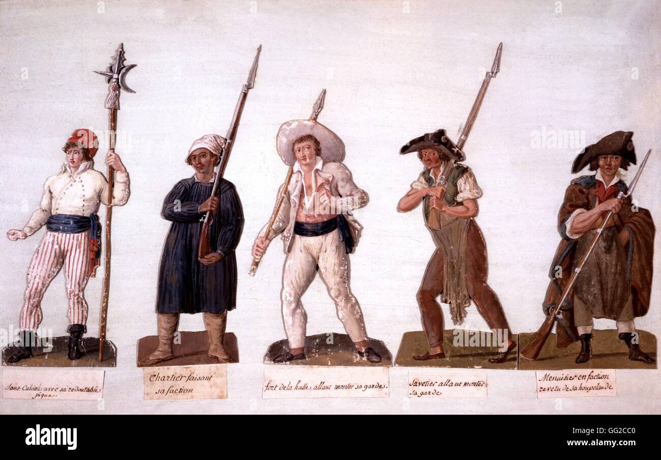 Paolo Etienne Lesueur, diversi tipi di rivoluzionari francesi: 'sans culotte', carter, mercato porter, cobbler e carpenter xviii Francia - 1789 Rivoluzione Francese di Parigi. Museo Carnavalet Foto Stock