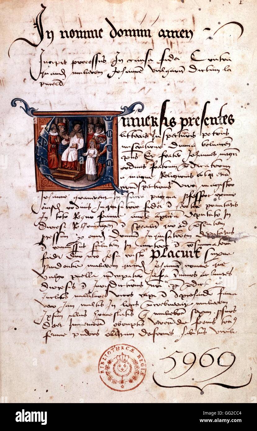 Giovanna d Arco rivolto verso i suoi giudici xv secolo in Francia Foto Stock