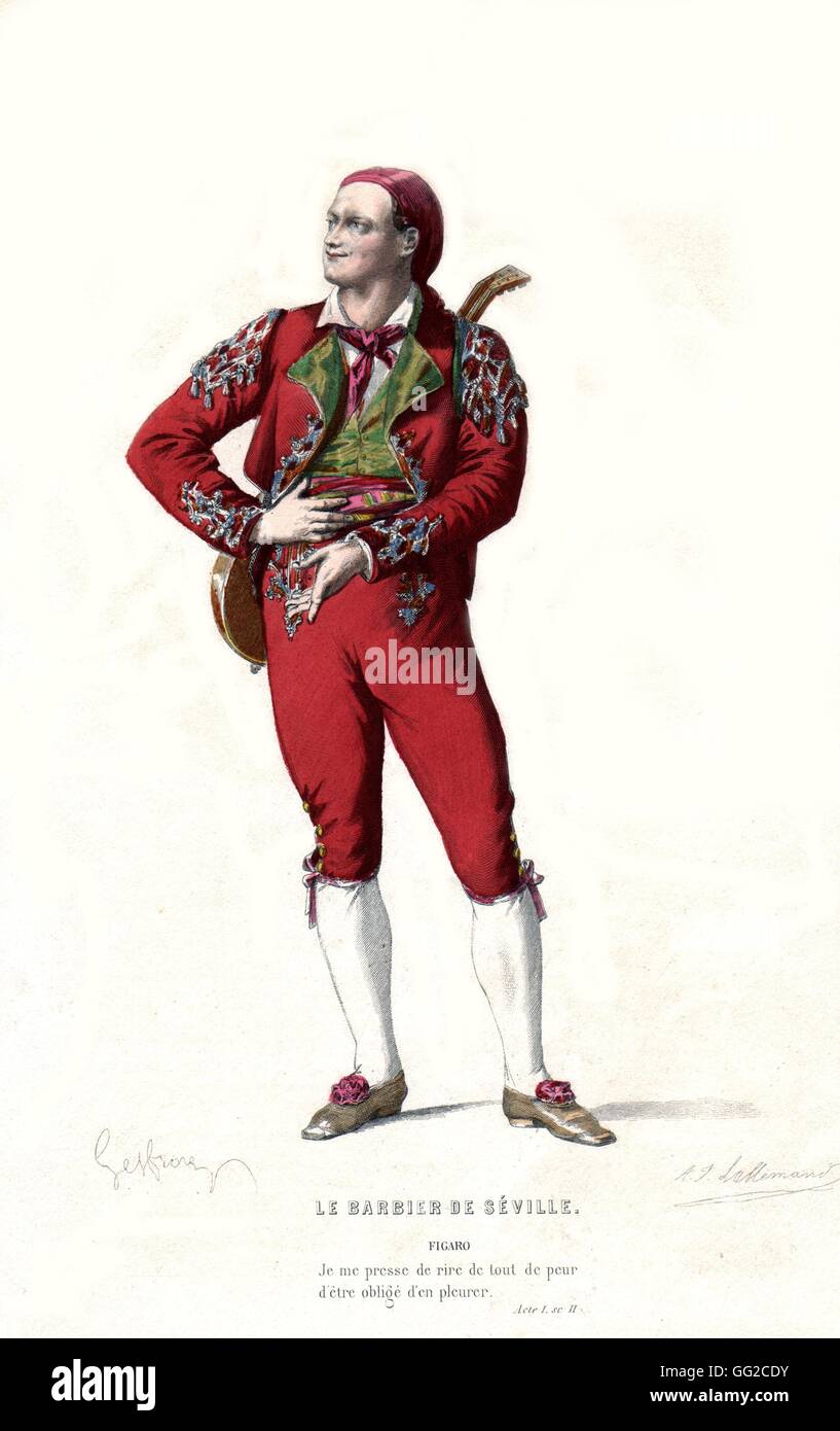 Incisione di Lallemand, Beaumarchais, "il barbiere di Siviglia", Figaro  1775 Francia Foto stock - Alamy