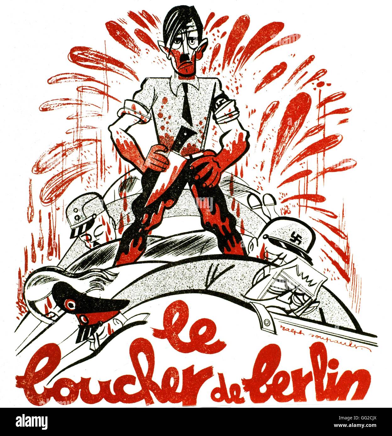 Vignetta satirica da Ralph Soupault Hitler, il "macellaio di Berlino' da 'Le Charivari', 1933 Francia Foto Stock