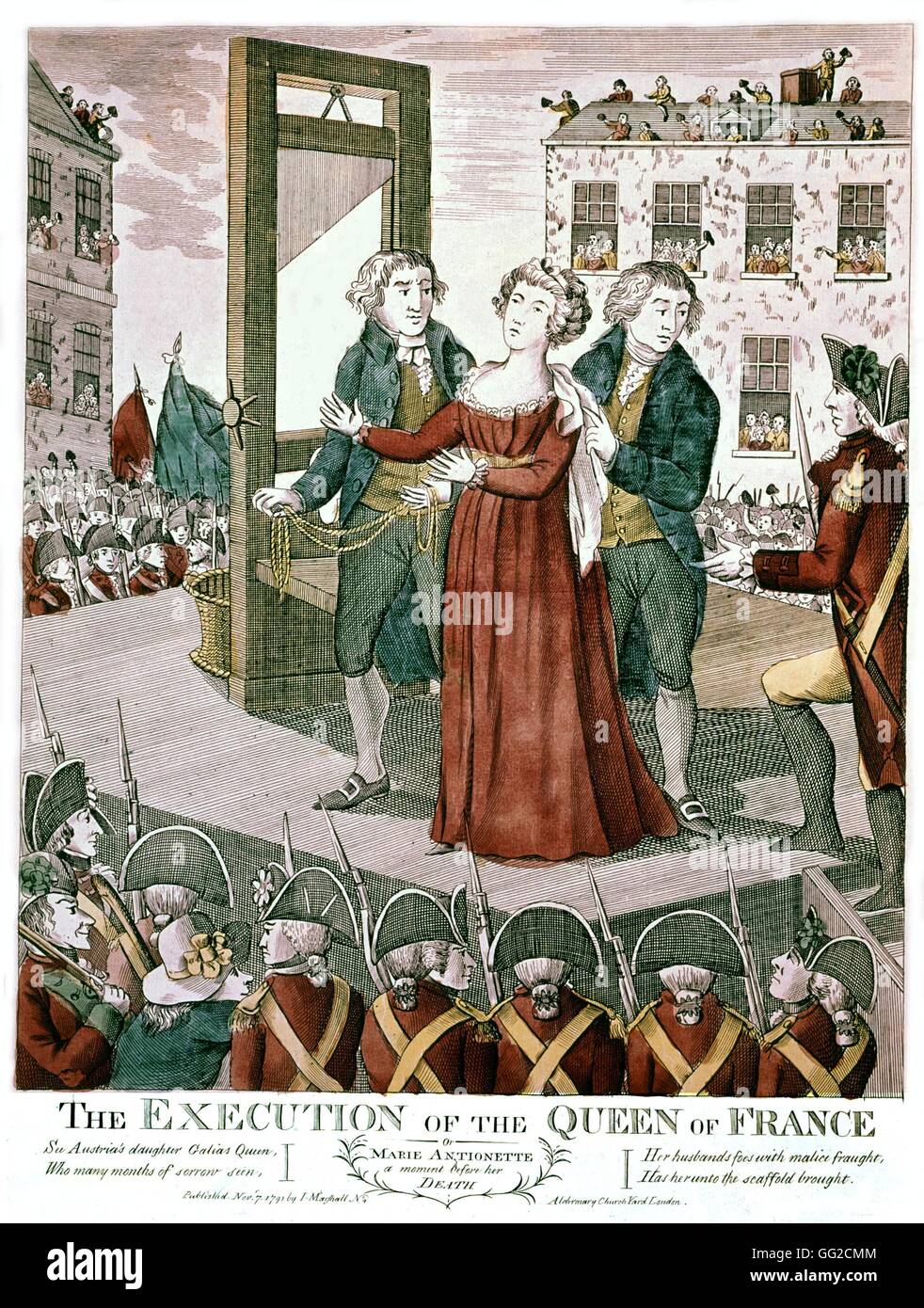 Esecuzione di Maria Antonietta, Regina di Francia 16 ottobre 1793 1793 incisione inglese Francia, Rivoluzione Francese del 1789 Foto Stock