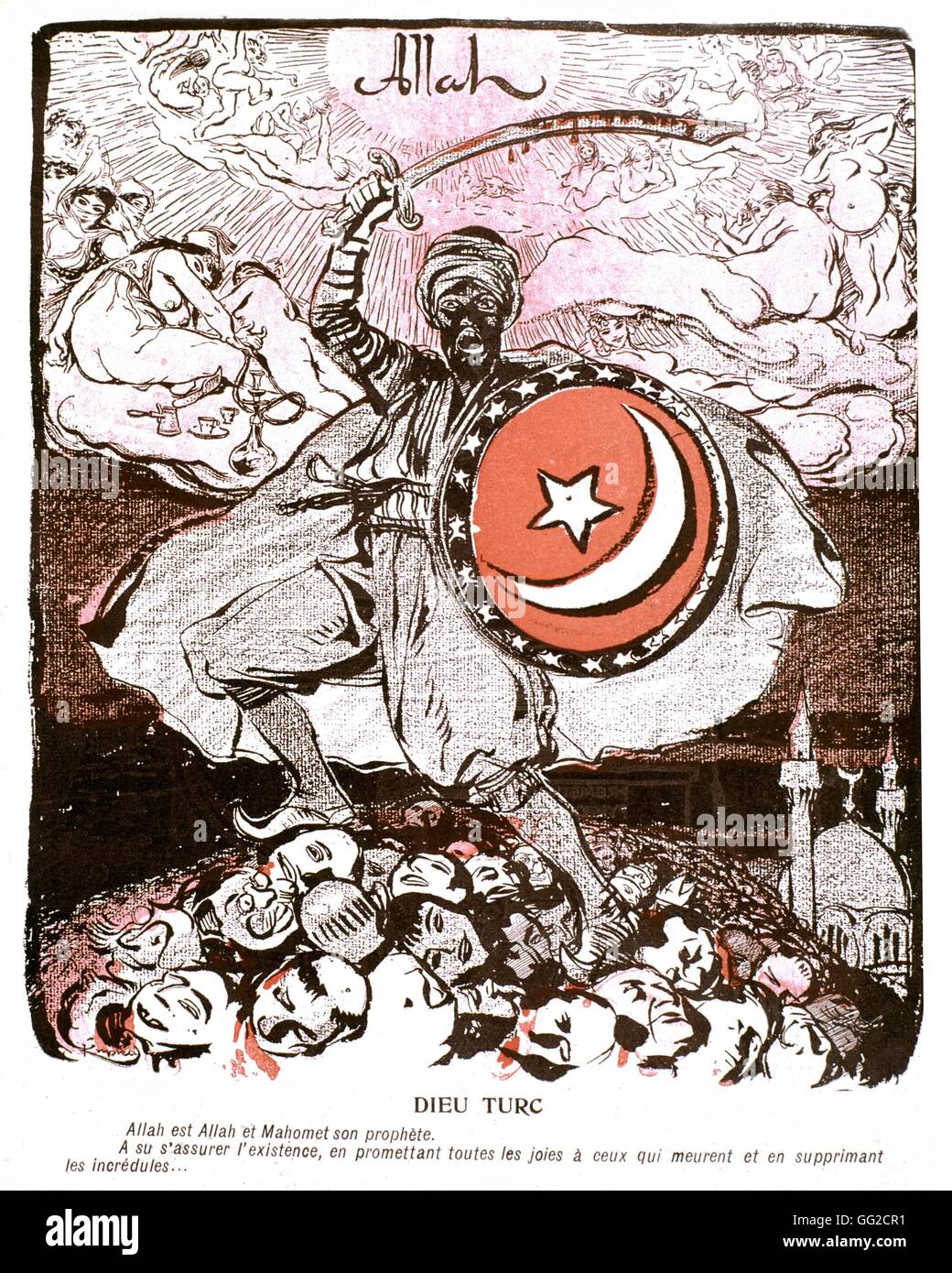La caricatura, il turco dio, suggerimento al Sultan Abdul-Hamid in "L'assiette au beurre" 7 maggio 1904 Francia Foto Stock