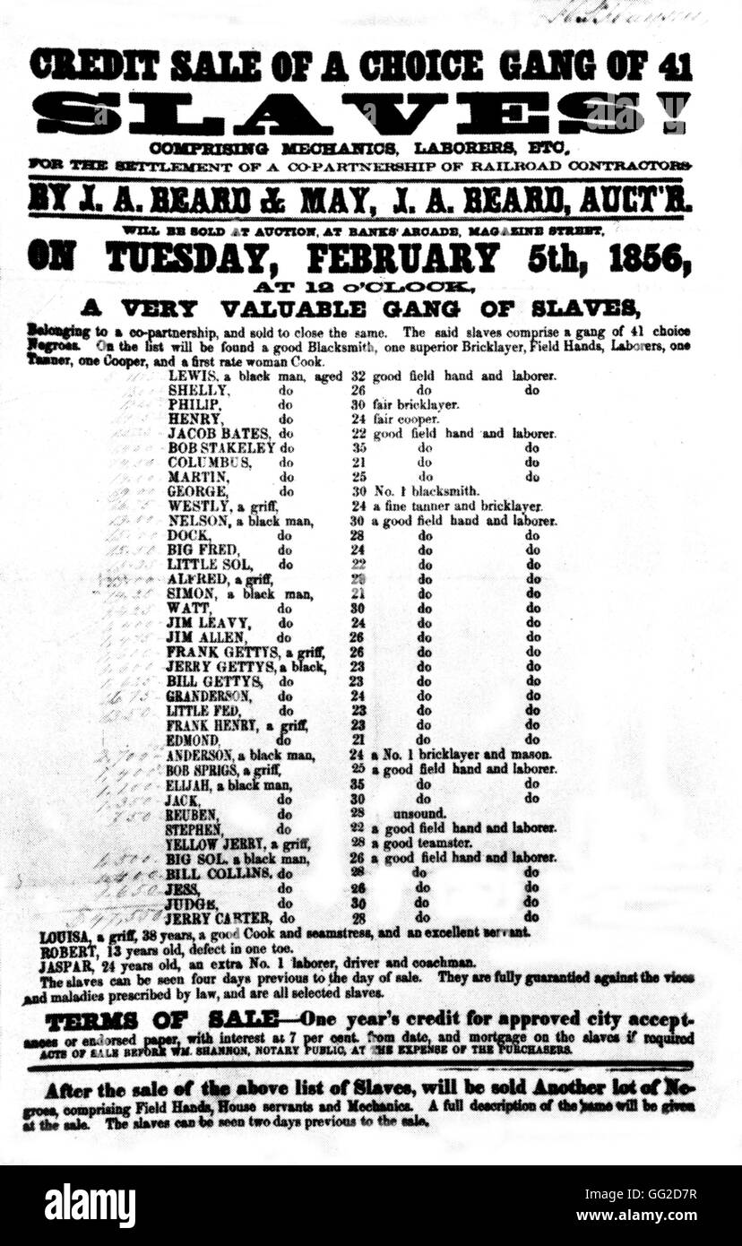 Poster annunciando una vendita slave 1835 Stati Uniti New York Historical Society Foto Stock