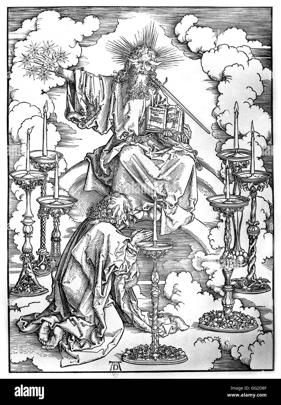 L'Apocalisse. Giovanni vede il Signore nel cerchio di 'sanche le lampade di fuoco" 1471-1528 Albrecht Durer Parigi. Biblioteca nazionale Foto Stock