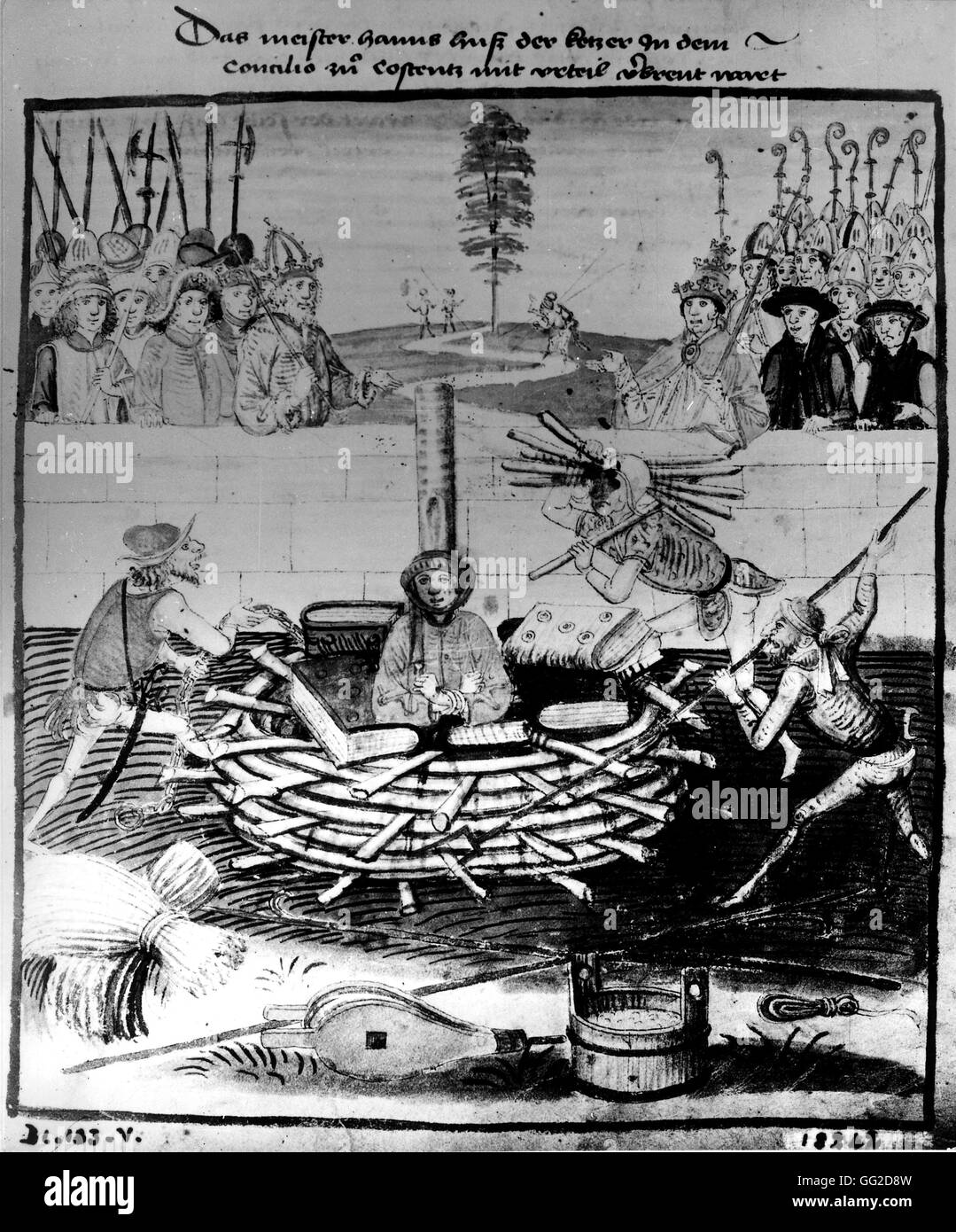 Jean Huss brûlé comme hérétique à costanza par Diebola Schilling. in 'ufficiale croniche di Berna' (1474-1483)' 1415 la Cecoslovacchia di Parigi. Biblioteca nazionale Foto Stock