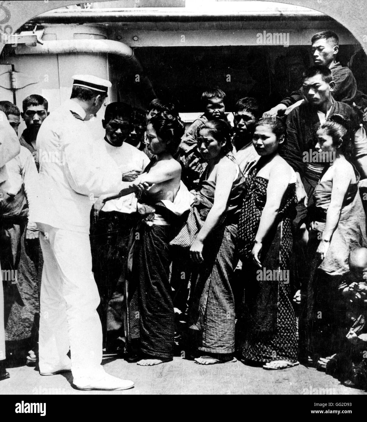 La vaccinazione di emigranti giapponesi sul loro modo di Hawaii 1904 Stati Uniti Washington. La biblioteca del congresso Foto Stock