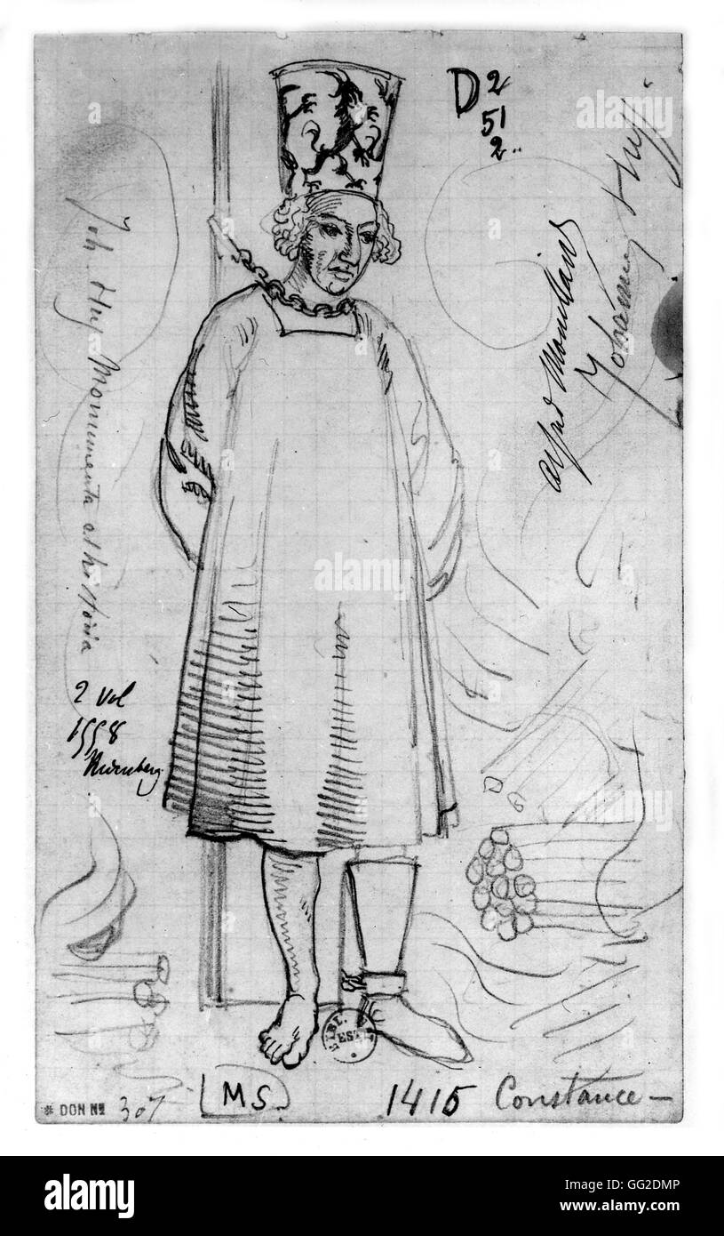 Disegno di Ulric Richenthal. Jan Hus ha portato alla cardatura-hew 1415 Cecoslovacchia Parigi. Biblioteca nazionale Foto Stock