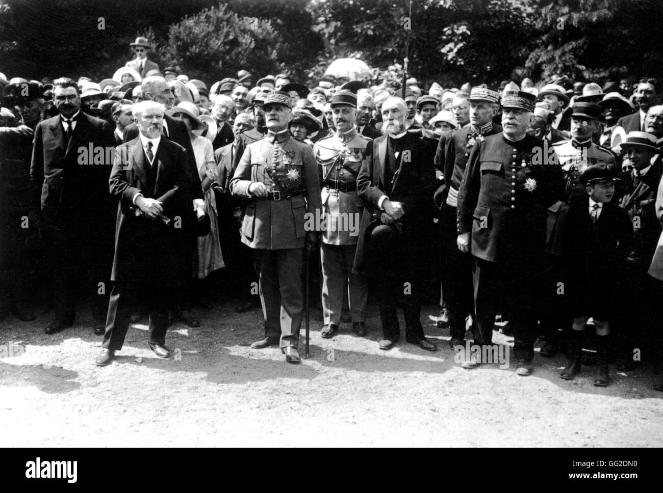 Inaugurazione del monumento dedicato al poilus: Poincaré, Foch e Joffre 1919 Francia Foto Stock