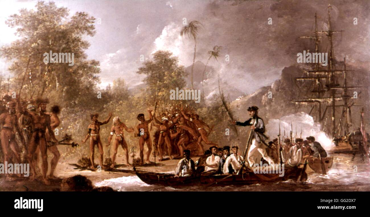 William Hodges (1744-1797) Captain Cook voyages. Cauto in atterraggio a Tanna 1774 Nuove Ebridi Greenwich, museo marittimo Foto Stock