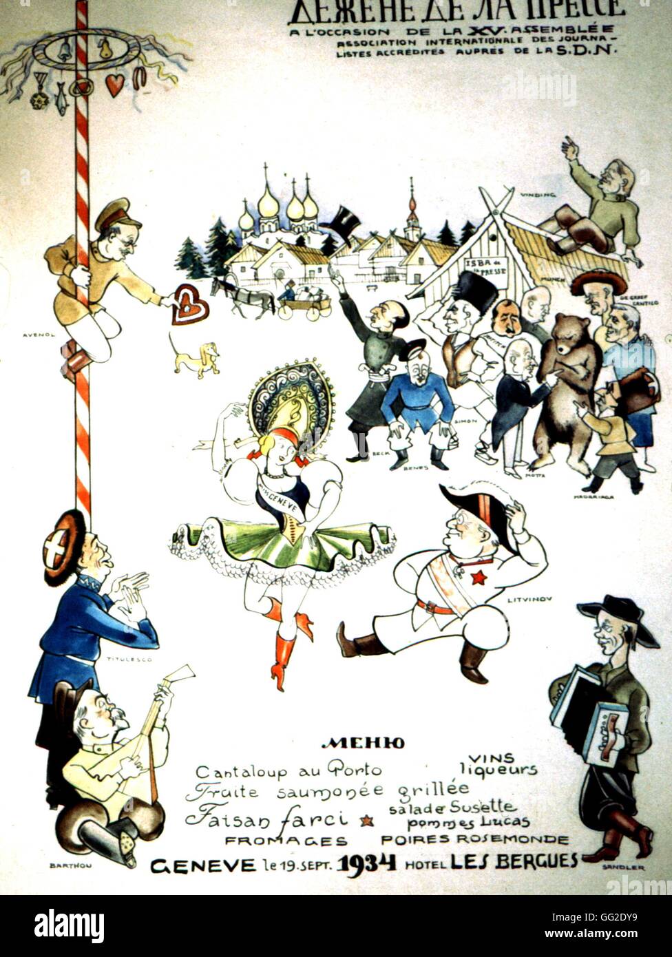 La caricatura di Derso et Kelen Menu tracciato quando l'U.R.S.S. entrato a far parte della lega delle nazioni. 1934 New York, raccolta Kelen Foto Stock