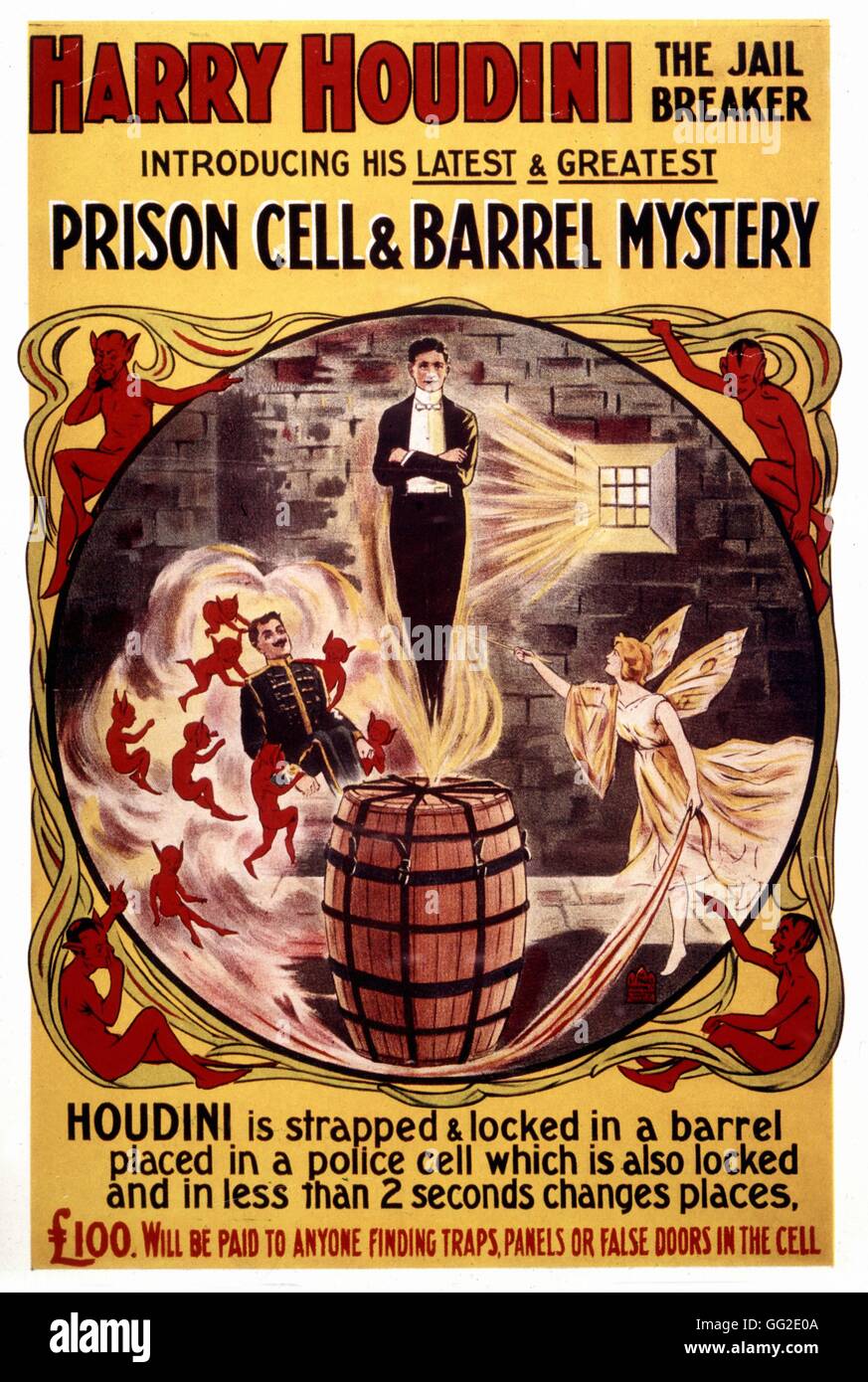 Poster pubblicitario per il mago Harry Houdini fine del XIX secolo in Inghilterra Foto Stock