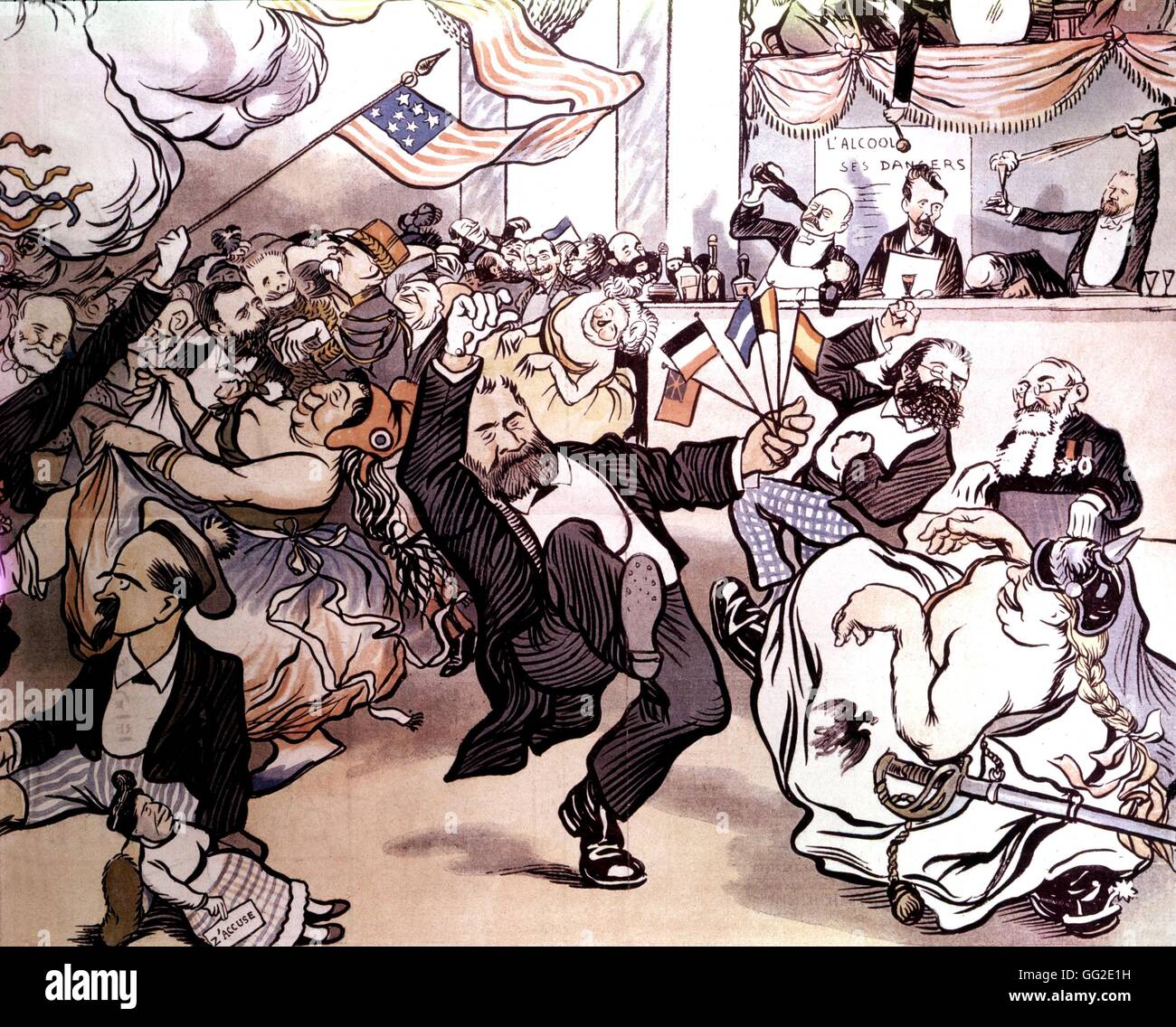 Uomo politico francese Jean Jaurès, vignetta satirica da 'Le Rire': dolce ufficiale a piedi (dettaglio) xx secolo Francia Castres. Musée Jean Jaurès Foto Stock