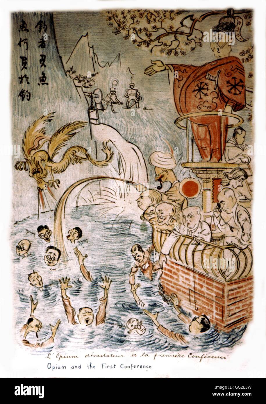 La caricatura 1° Commissione oppio presso la lega delle nazioni . 'Doppio evastating della prima commissione" 1920 Lega delle Nazioni di Ginevra, Palazzo delle Nazioni Foto Stock